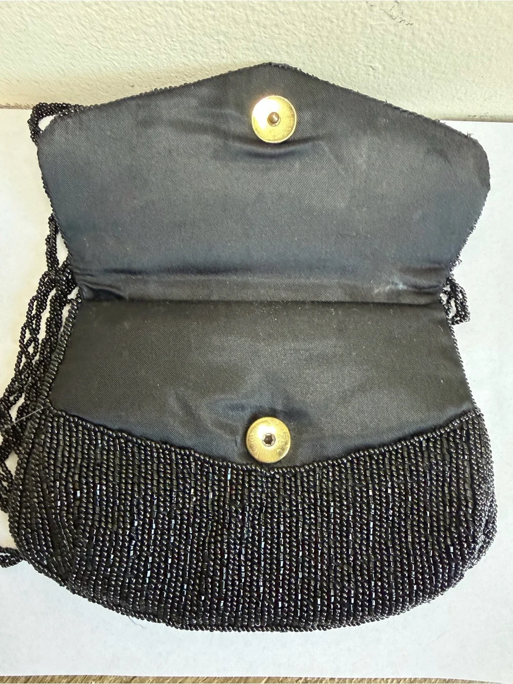 Black Beaded Evening Clutch with Braided Strap